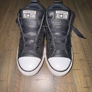 CONVERSE ALL STAR CHUCK TAYLOR LEATHER HIGH TOP SNEAKERS KIDS SIZE 3 Black Mono